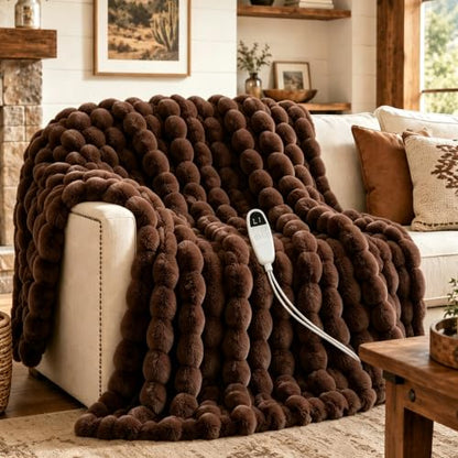 Brown Electric Heated Blanket Throw 50x60 Flannel Fuzzy Couch Bed