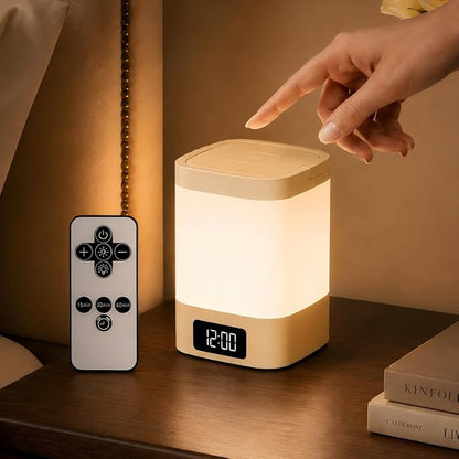 Kids Night Light with Clock, 3-Color Dimmable Nursery Sleep Light