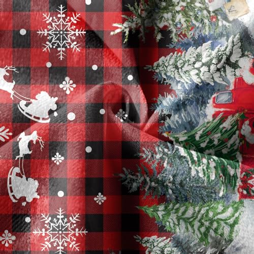 Red Buffalo Plaid Christmas Tree Skirt 48 Inch with Truck Design