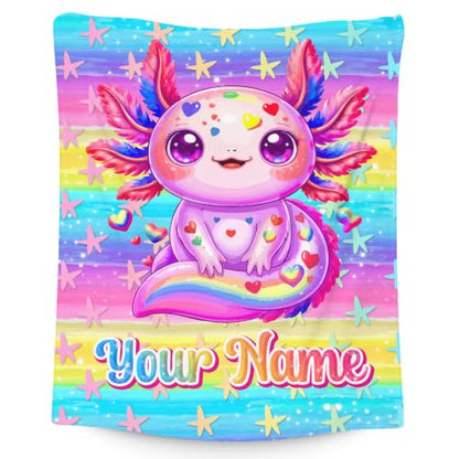Custom Axolotl Blanket for Girls Kids Violet - Personalized Cozy Throw for Bed Sofa Travel