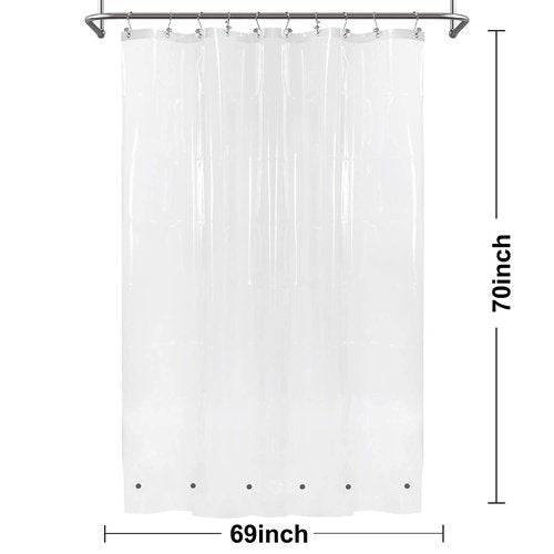 Barossa Design Plastic Shower Curtain Liner 69" x 70" with 6 Magnets - Waterproof PEVA Shower Liner for Standard Size Bathroom, PVC Free, Metal Grommets - Clear, 69X70