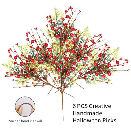 Red Berry Christmas Picks 6 Pack 17in Holly Christmas Tree Decorations - Variation: Red