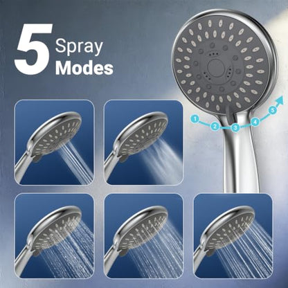 Handheld Shower Head with High Pressure & Adjustable 59-Inch Hose