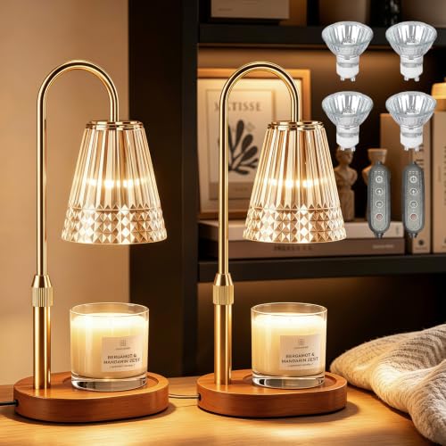 2 Pack Candle Warmer Lamps with Timer & Dimmable Wax Melters - Golden