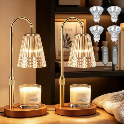 2 Pack Candle Warmer Lamps with Timer & Dimmable Wax Melters - Golden