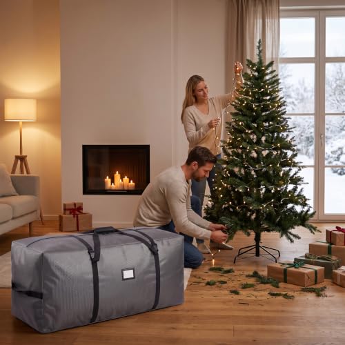 AerWo Large Christmas Tree Storage Bag 7.5 Ft Gray Waterproof 600D Oxford
