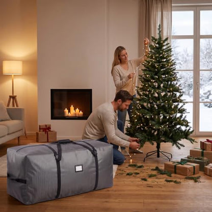 AerWo Large Christmas Tree Storage Bag 7.5 Ft Gray Waterproof 600D Oxford