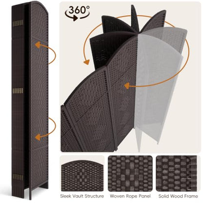 Room Divider 4-Panel Wall Partition - Mocha Brown, Full Height Folding Screen