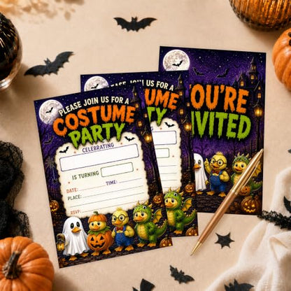 Duck Costume Halloween Birthday Party Invitations - Cartoon Haunted Variation
