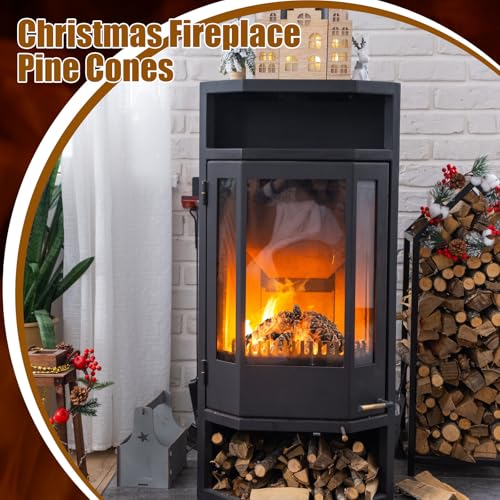 Ceramic Pine Cone Fire Pit Decor Set - 10 Fireproof Christmas Accessories