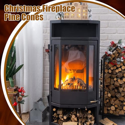 Ceramic Pine Cone Fire Pit Decor Set - 10 Fireproof Christmas Accessories