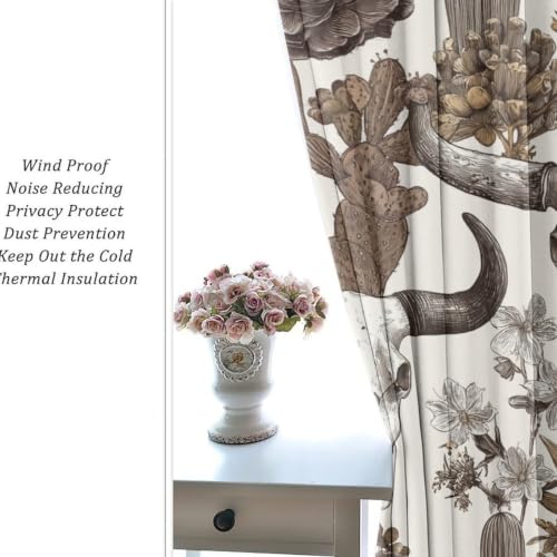 Retro Western Bull Skull Thermal Insulated Grommet Curtains - 21W x 63L Set of 2