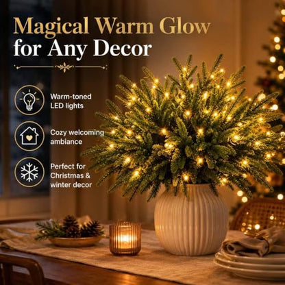 Green Enchanted Evergreen Pine with Lights for Christmas DIY Vase - 5 Pieces