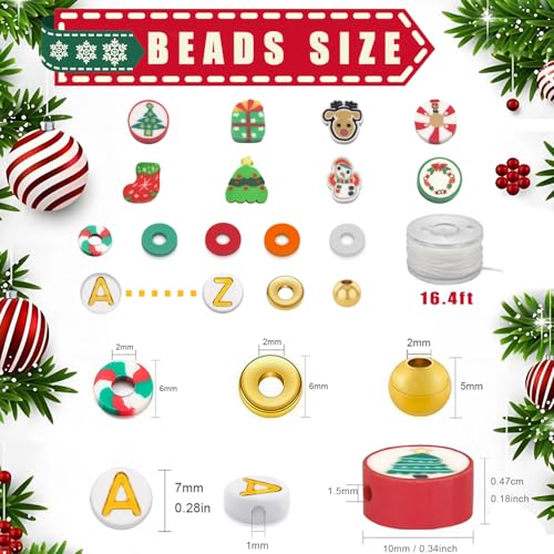 Christmas Polymer Clay Beads Bracelet Making Kit with Gold Beads - 2 Models Included