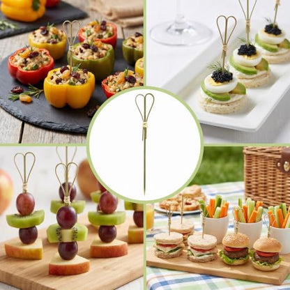 Heart Shaped Bamboo Cocktail Picks – 500 Pcs 4.7 Inch Food & Drink Garnishes