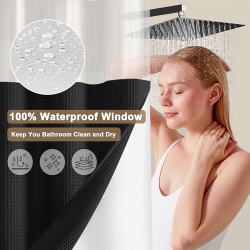Cotton Waffle Shower Curtain Set Waterproof No Hook with Liner 72x75 Inches