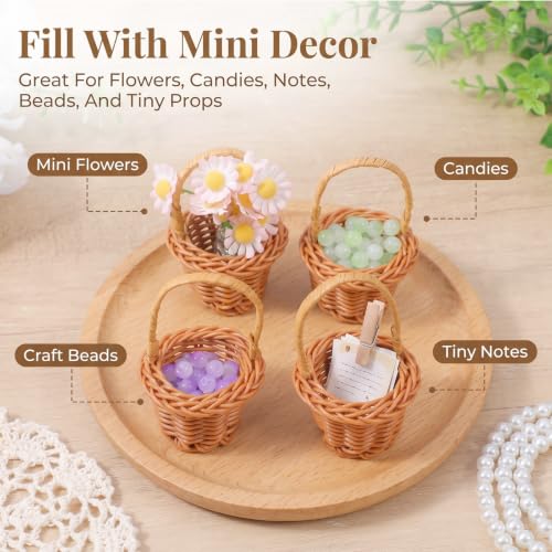 30 Pack Mini Woven Baskets with Handles - Rattan Look Tiny Storage Baskets