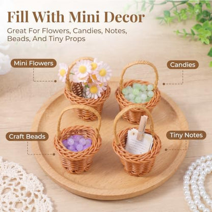 30 Pack Mini Woven Baskets with Handles - Rattan Look Tiny Storage Baskets
