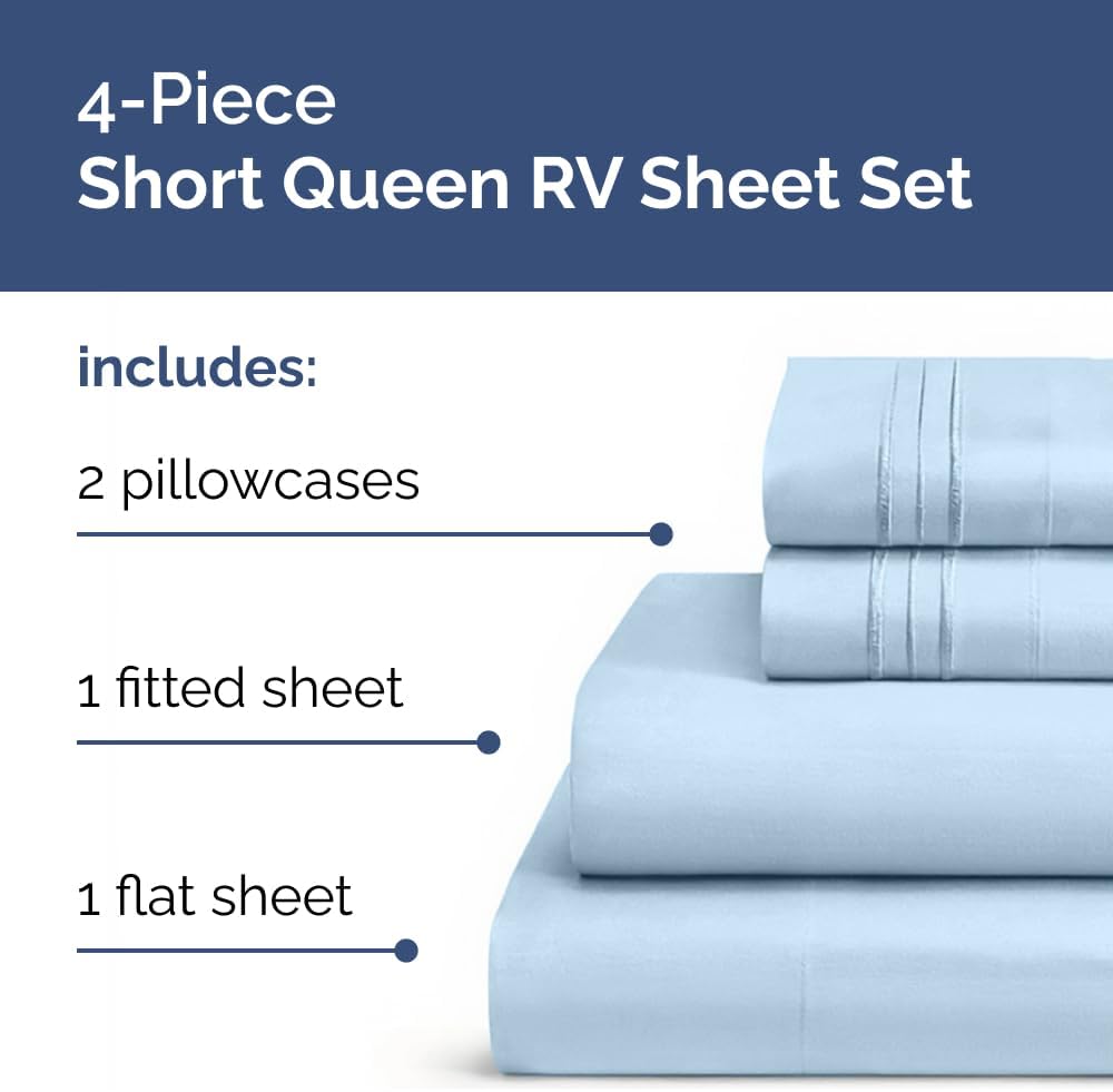 Skiennix Short Queen Size 4-Piece Sheet Set - Soft, Breathable & Cooling Bed Sheets with Deep Pockets - Luxury Light Blue Bedding for All Ages