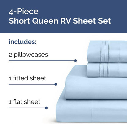 Skiennix Short Queen Size 4-Piece Sheet Set - Soft, Breathable & Cooling Bed Sheets with Deep Pockets - Luxury Light Blue Bedding for All Ages