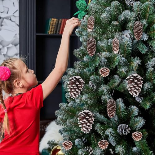 Christmas Snow White Pine Cone Ornaments Set - 84 Pieces, Assorted Sizes & Styles - White Variation