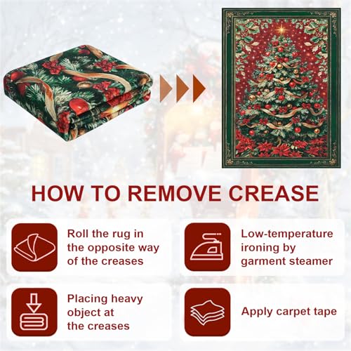 Christmas 5x7 Area Rug - Red Washable Non-Slip Vintage Floor Carpet for Living Room & Kid Room