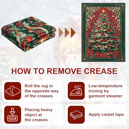 Christmas 5x7 Area Rug - Red Washable Non-Slip Vintage Floor Carpet for Living Room & Kid Room