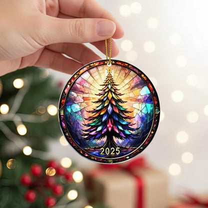 Jewel Tree Christmas Ornaments 2025 Faux Stained Glass Effect Acrylic Holiday Decor