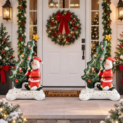 2PCS Santa with Christmas Tree Foil Balloons - Giant Holiday Party Decor
