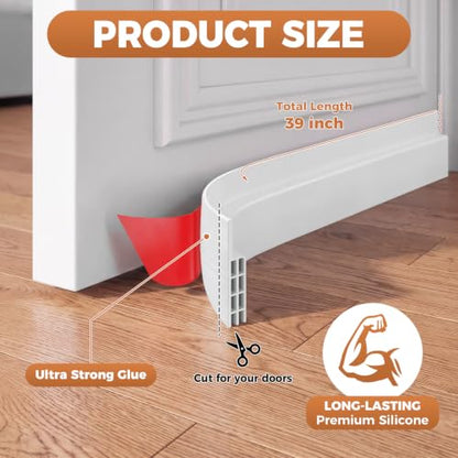 2 Pack Door Draft Stopper Under Door Seal Weather Stripping - White