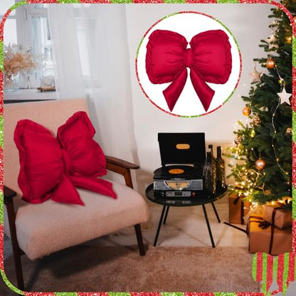 Large Christmas Red Bow Throw Pillow 18x16 Inch Decorative Holiday Cushion
