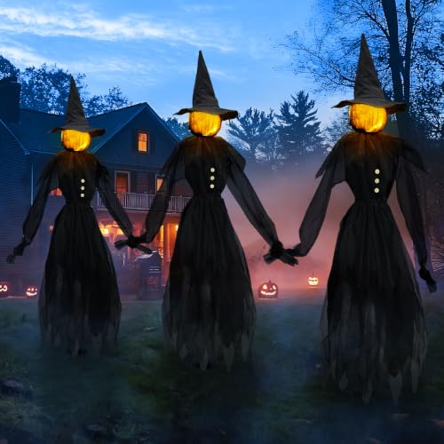 Halloween Outdoor Decorations Glowing Witches Set of 3 - Black Variation