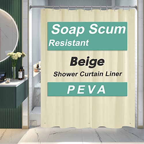 AmazerBath Shower Curtain Liner, 72x78 Beige, Cute Plastic PEVA Cream, Lightweight Waterproof With Magnets and 12 Grommet Holes for Bathroom