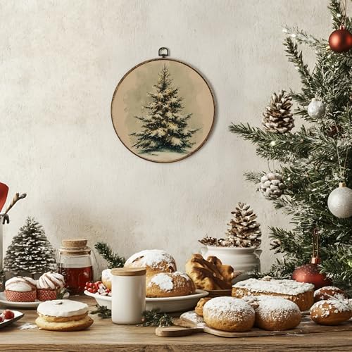 Christmas Tree Round Wall Art - Winter Canvas Decor for Home & Holiday