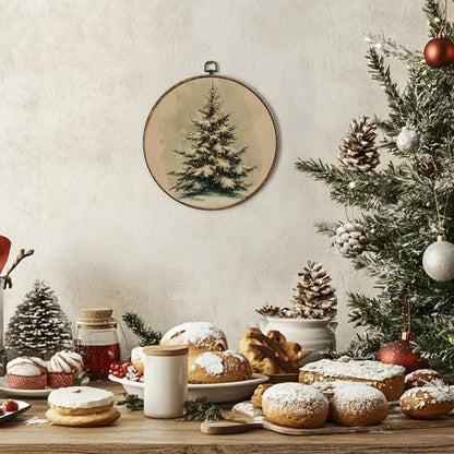 Christmas Tree Round Wall Art - Winter Canvas Decor for Home & Holiday
