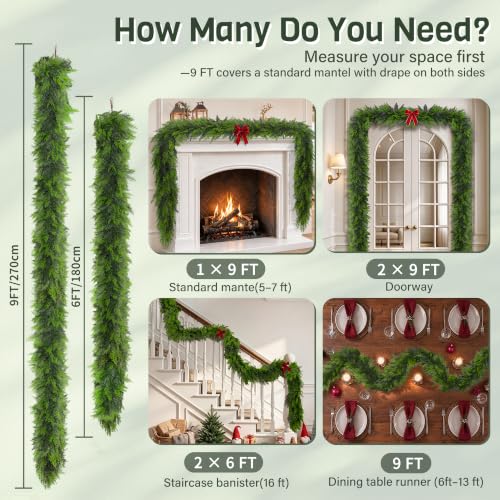 2 Pack 6ft Real-Touch Cedar Garland - Artificial Greenery for Mantel, Indoor/Outdoor