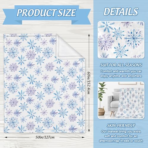 Christmas Snowflake Fuzzy Throw Blanket - Blue & Purple Watercolor Winter Decor, 50x60 Inch