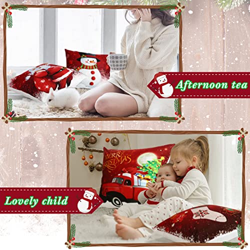 Christmas Pillow Covers 6 Pcs Soft Plush Santa Snowman & Bell Design - 20 x 20 Inches - Funny Style