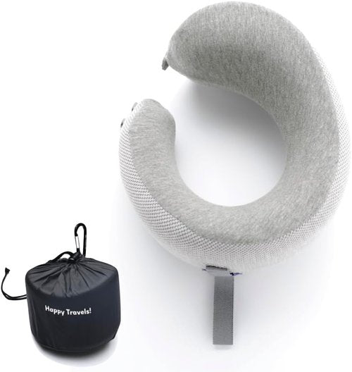 C CUSHION LAB Travel Pillow - Award-Winning Ergonomic Memory Foam for Neck & Chin Support | Compact Gray Design