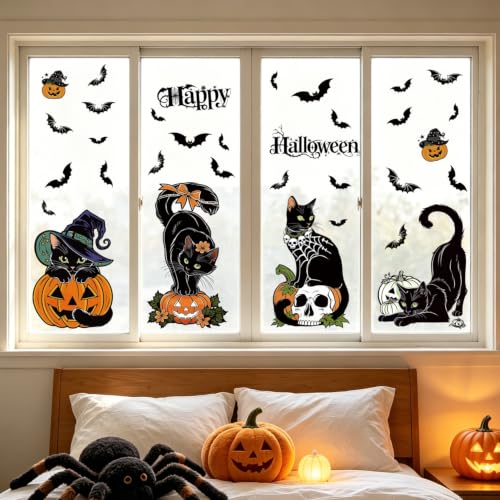 Halloween Window Clings Black Cat Pumpkin Window Stickers - 33 Sheets, Variation Halloween04