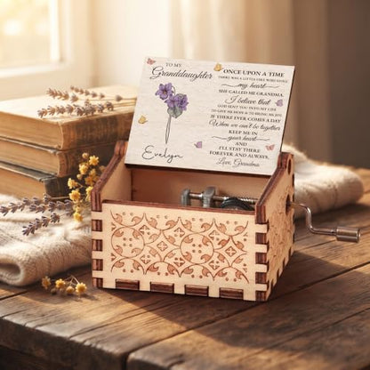 Personalized Granddaughter Music Box with Floral Design - Heartfelt Gift from Grandma