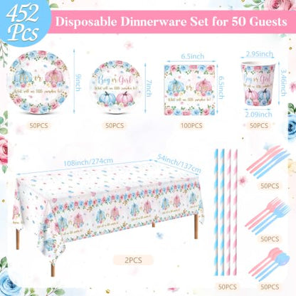 Fall Gender Reveal Party Supplies Set for 50 Guests - Pink & Blue Decoration