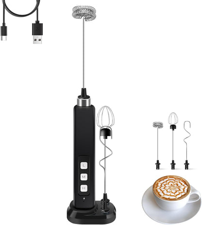 Skiennix Rechargeable Milk Frother - Handheld Drink Mixer with 3 Speed Settings & Detachable Whisks | Perfect for Coffee, Matcha & Protein Shakes