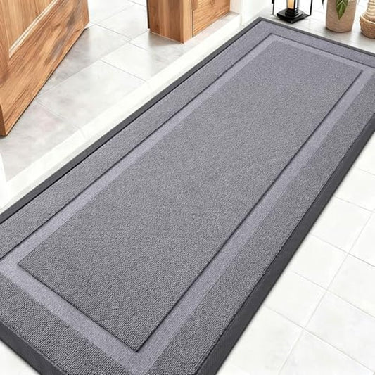 OLANLY Front Door Mat Indoor Outdoor Entrance, Waterproof All-Season, All-Weather Doormat, Sturdy Natural Rubber, Low Profile, Easy Clean Patio Porch Entryway Mat, 59x20, Classic Gray