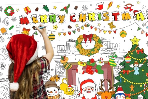 Christmas Coloring Tablecloth for Kids - Giant Holiday Poster & Activity Mat 31.5x72 Inches