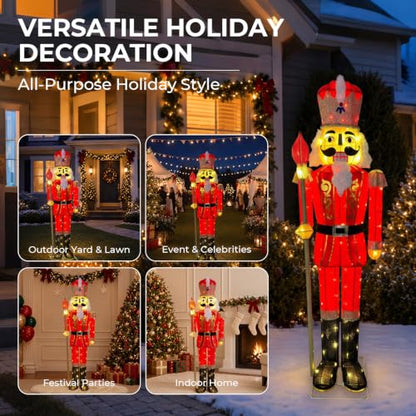 5FT Lighted Nutcracker Scepter Decor - Wine Red Outdoor Christmas Ornament