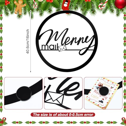 16-Inch Christmas Card Holder Wreath with Magnets - Black Metal Holiday Sign