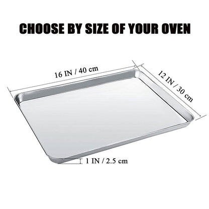 WEZVIX Baking Sheet Stainless Steel Baking Tray Cookie Sheet Oven Pan Rectangle Size 16 x 12 x 1 inch, Non Toxic & Healthy, Rust Free & Less Stick, Thick & Sturdy, Easy Clean & Dishwasher Safe