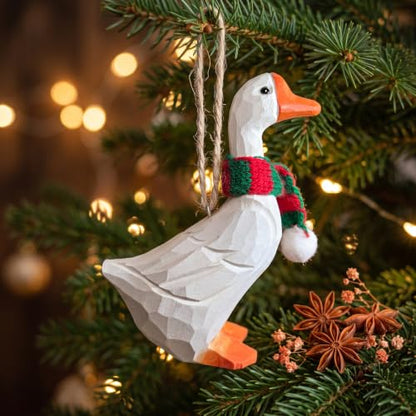 Wooden Goose Christmas Ornament with Knit Scarf - Rustic Holiday Decor