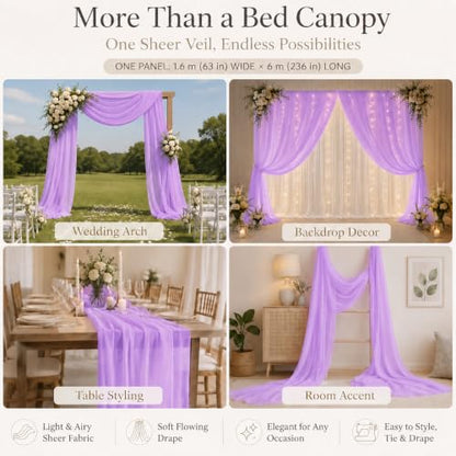 Purple Bed Canopy Curtains, Sheer Mesh Drapes for Bedroom Decor - 63"W x 236"L, Pack of 2